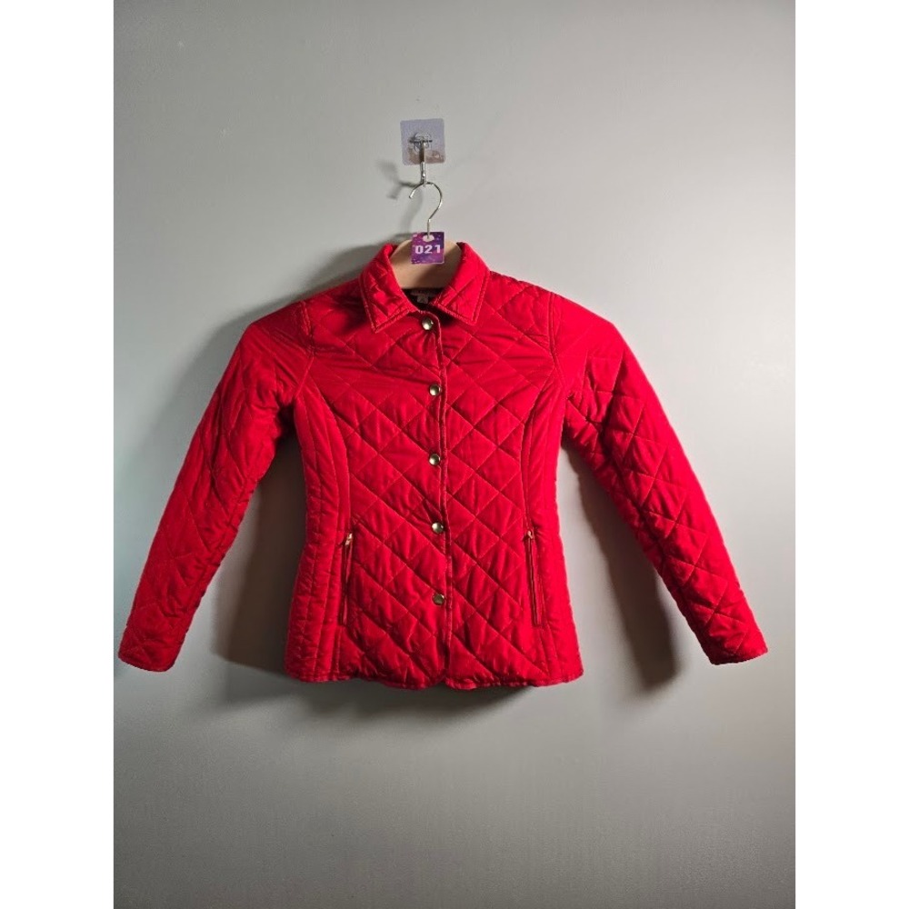 Crown & Ivy Womens Jacket Red Quilted Coat Gold Buttons Equestrian Preppy Sz XS